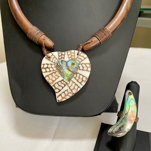 Abalone shell ring and necklace.